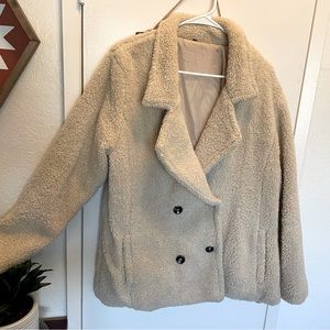 Fluffy double breasted fleece coat